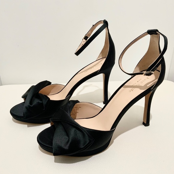 Kate Spade Bridal Bow Black Satin Platform Sandal Stiletto Heel Evening Pumps 8 - Picture 4 of 8